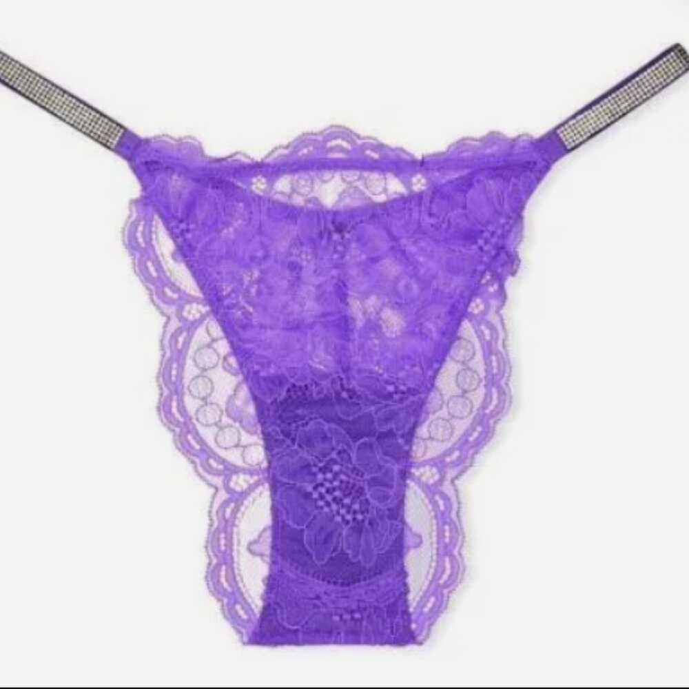 New Victoria's Secret Lace Rhinestone Strap Brazilian Cheeky Panty L Large